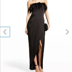 Aidan Mattox Strapless High-Low Gown w/ Feathers